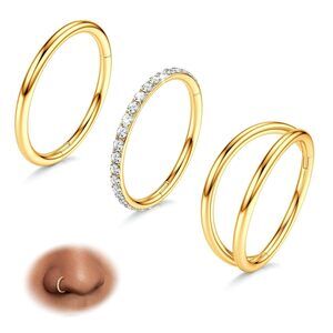 18G 14K Gold Plated 316L Surgical Steel Nose Rings Hoops 3Pcs Double